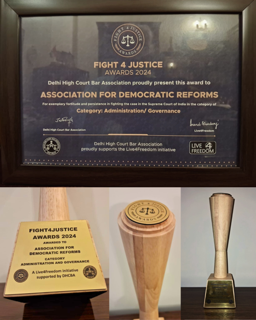 ADR bagged “Fight 4 Justice Awards” for its fight against Electoral Bonds